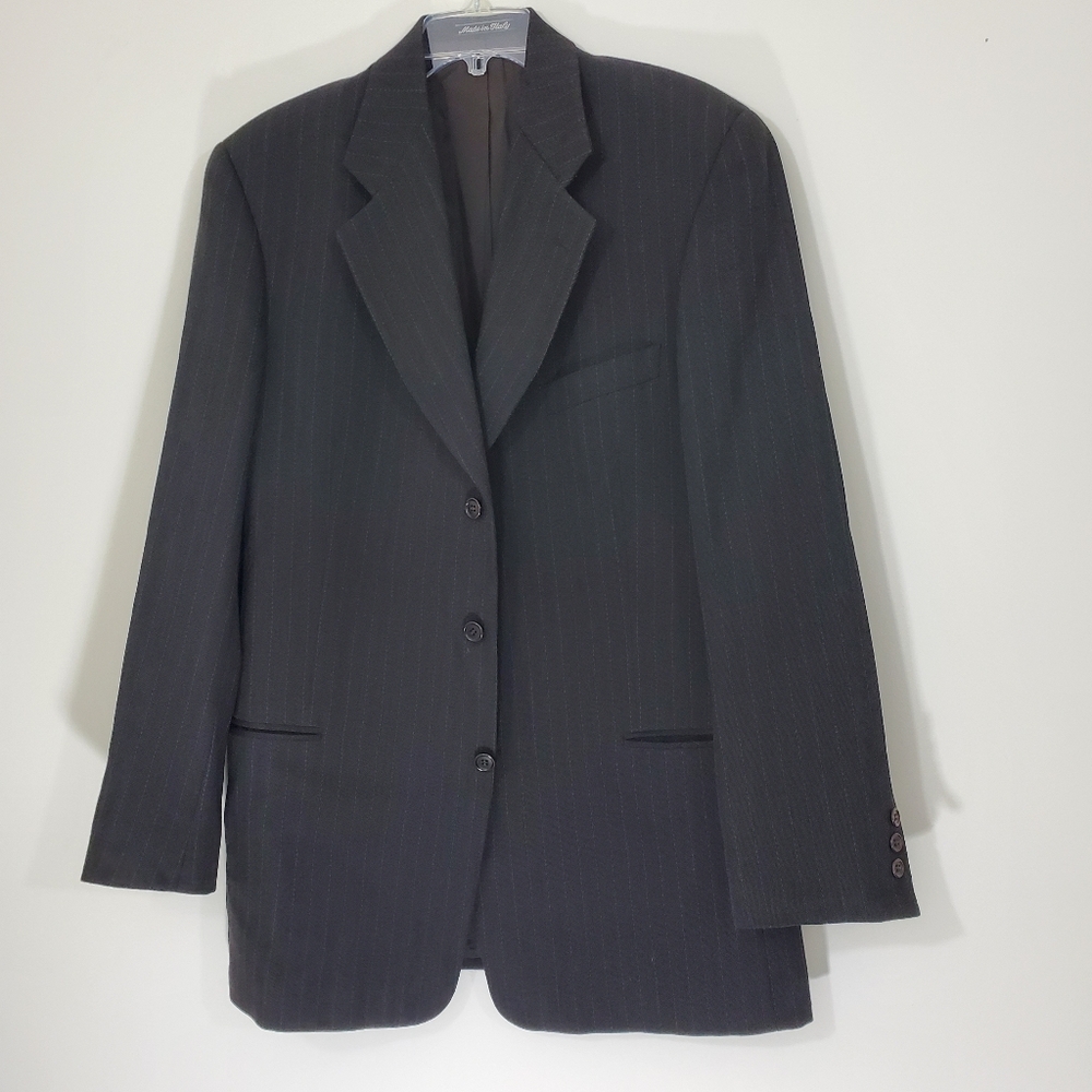 Mani Made in Italy 100% Pure Virgin Wool Brown Pinstripe Blazer, Size 44L